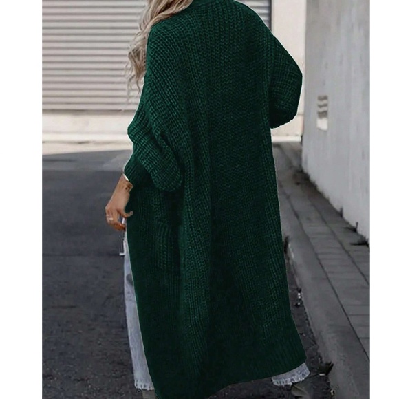 Cozy Knit Pockets Open Front Oversized Long Cardigan - Picture 4 of 6
